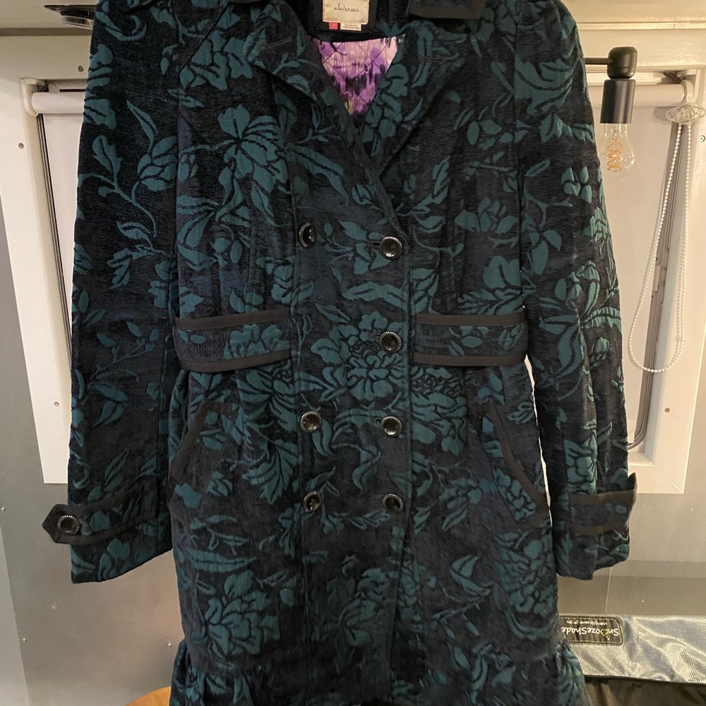 Women’s Anthropologie Elevenses Floral Green & Black Coat Size 6